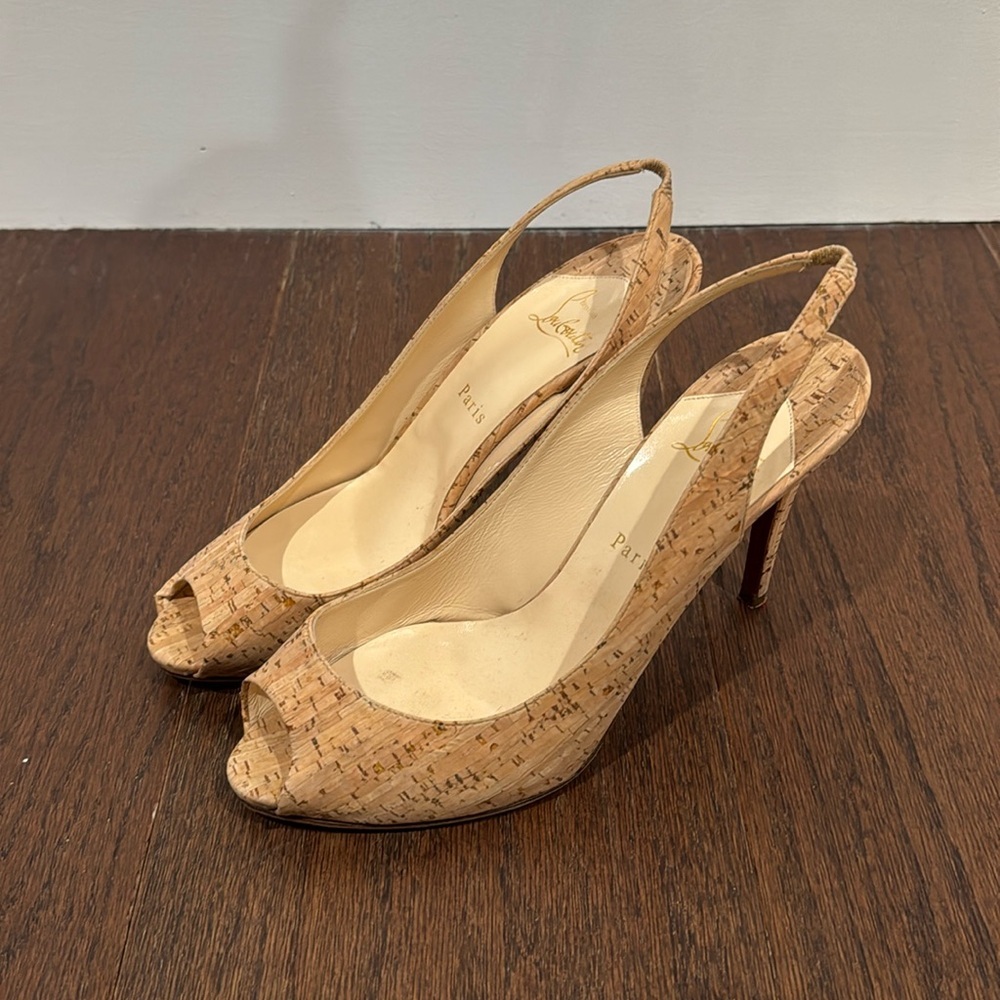 Christian Louboutin Tan Peep Toe Heels